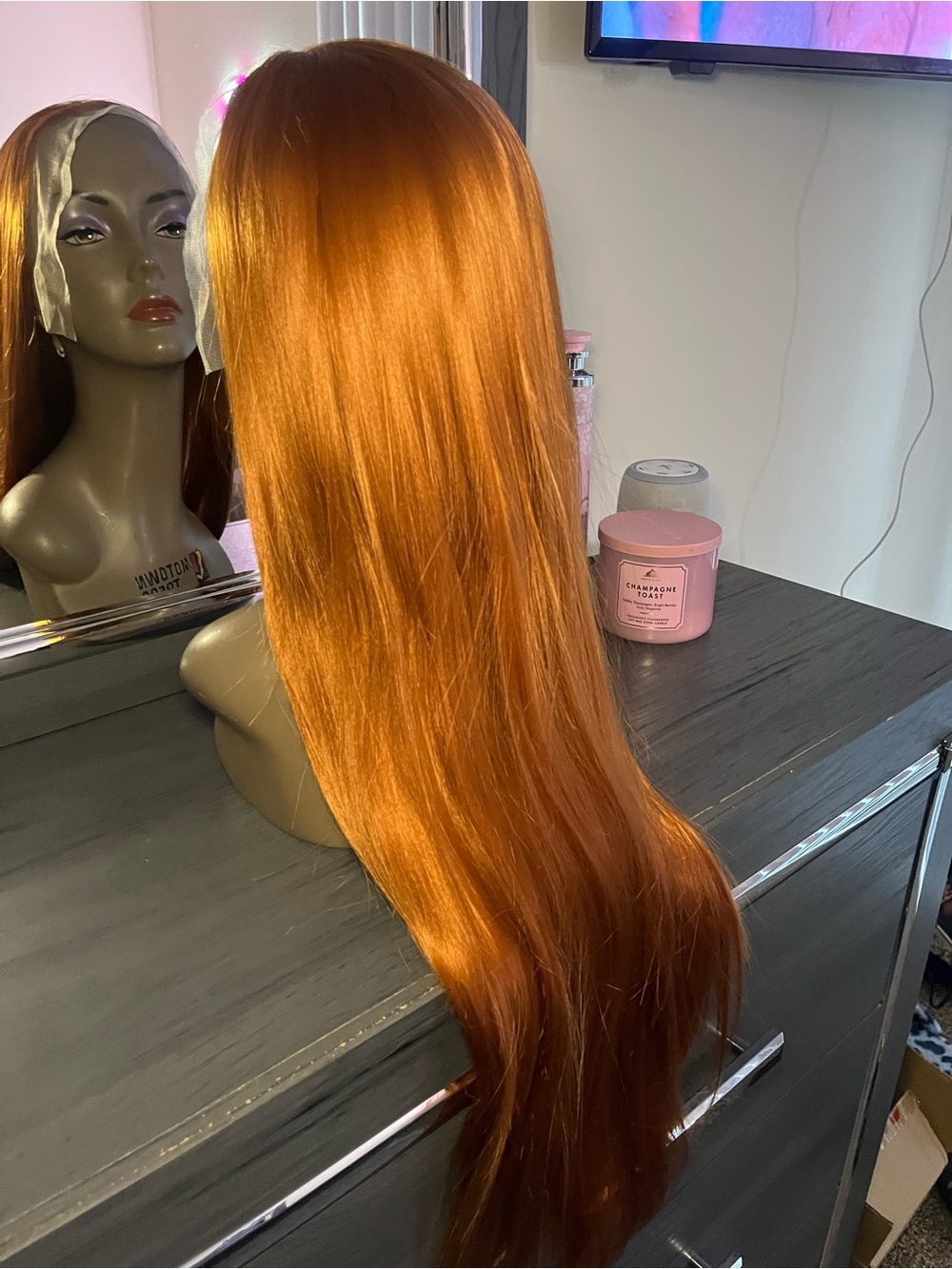 28inch Long Synthetic Lace Front Wig - Dark Orange